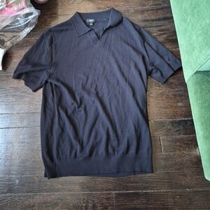 Reiss Duchie Merino Wool Open-Collar Polo Shirt in Black men’s Sz Large.